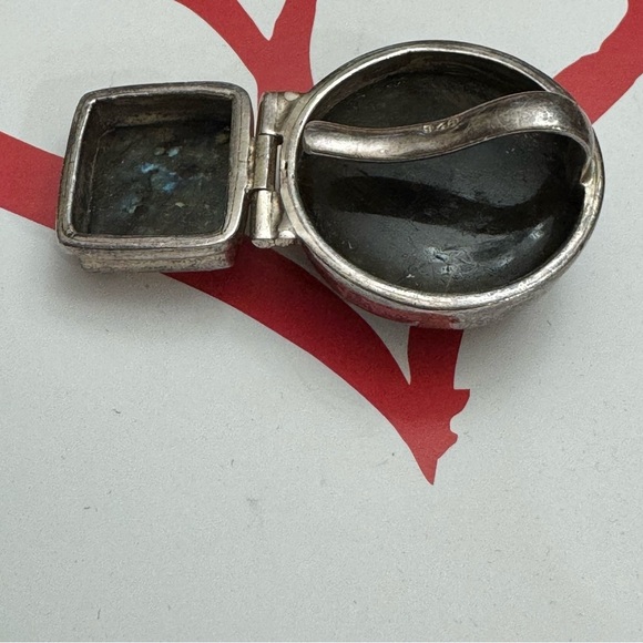 Vintage Sterling Silver 925 Labradorite Gemstone Stone 1970's Modernist Clip - Picture 5 of 13